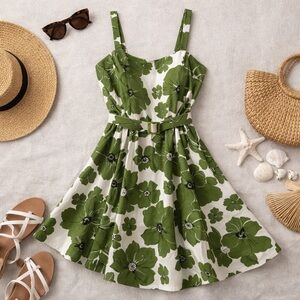 Vintage Jessica Howard green floral dress w/ belt, matching shrug sweater sz 14